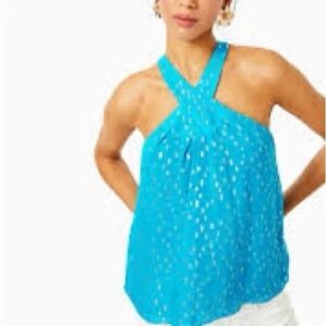 Lilly Pulitzer NEWT Blue Halter Neck Women Top